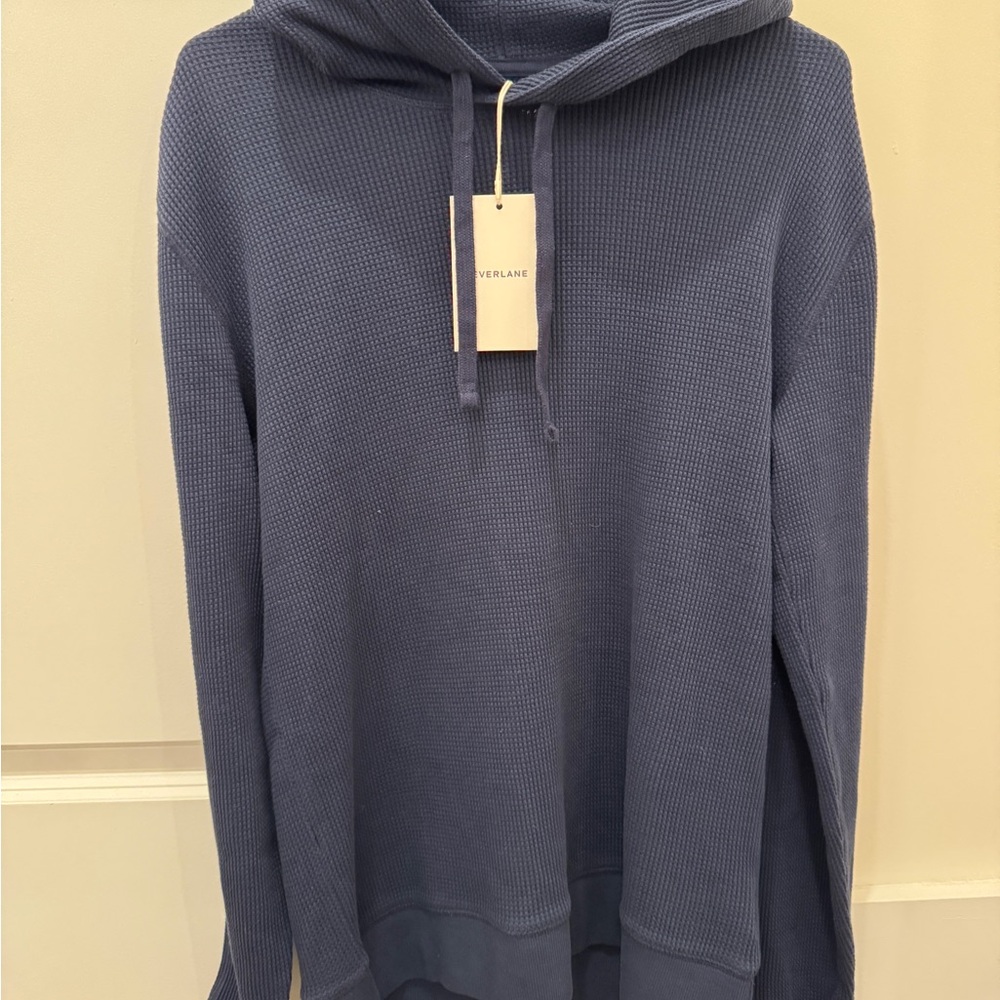 Everlane Men's Blue waffle Knit Hooded Sweater NWT